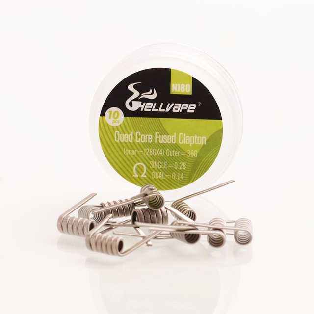 Hellvape Authentic Ni80 رباعي النواة Clapton Clapton مقاومة تسخين سلك - 28ga × 4 + 36ga ، 0.28ohm / 0.14ohm (10 أجزاء)
