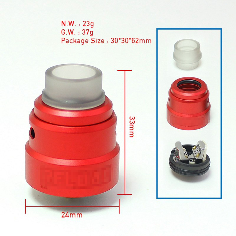 SXK ReLoad S Style RDA Rebuildable Dripping Vape Atomizer - Red, 316 Stainless Steel, 24mm Diameter, with BF Pin