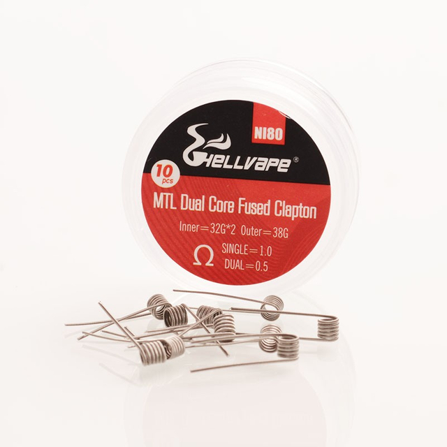 Hellvape الأصيل NI80 MTL مزدوج النواة دمج Clapton مقاومة للتدفئة - 32GA × 2 + 38GA ، 1.0OHM / 0.5OHM (10 PCS)