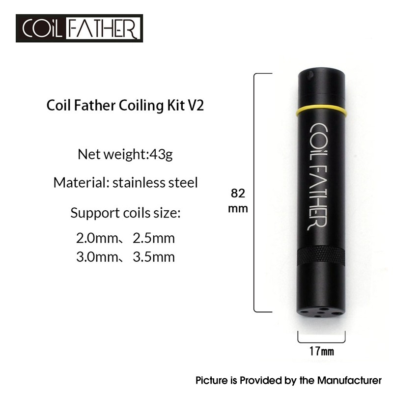 Authentic Coil Father Coiling Kit V2 Vape Coil Jig for Coil Size 2.0mm / 2.5mm / 3.0mm / 3.5mm - SS, 17mm Diameter,