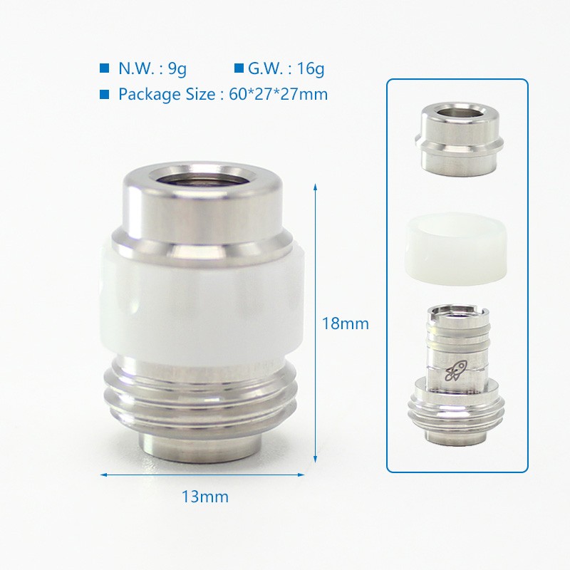 SXK Mission Booster Drip Tip for SXK BB / Billet Box Mod 316SS + POM 3 PCS Bore Inserts 3mm / 2mm / 1.5mm