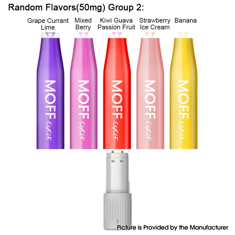 정통 Moff Cycle Bar 600 퍼프 400mAh 배터리가있는 충전식 일회용 키트 (5 개의 맛이있는 1 개의 팩) 20mg/50mg