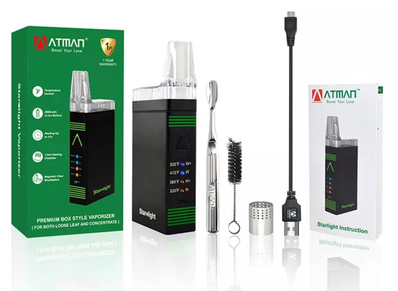 Authentic Atman Starlight Vaporizer for Dry Herb and Wax 2800Mah Battery 