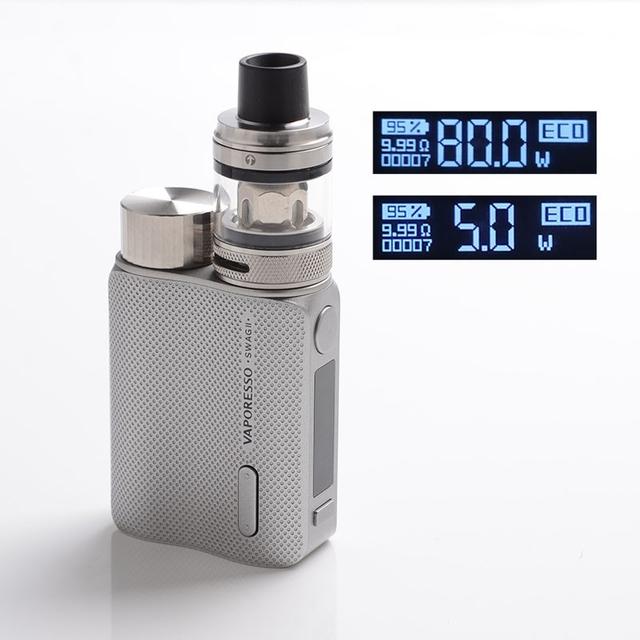 أصيل Vaporesso Swag II 80W VW Box Mod W/ NRG PE Tank Atomizer - Silver ، 3.5ml ، 5 ~ 80W ، 1 × 18650