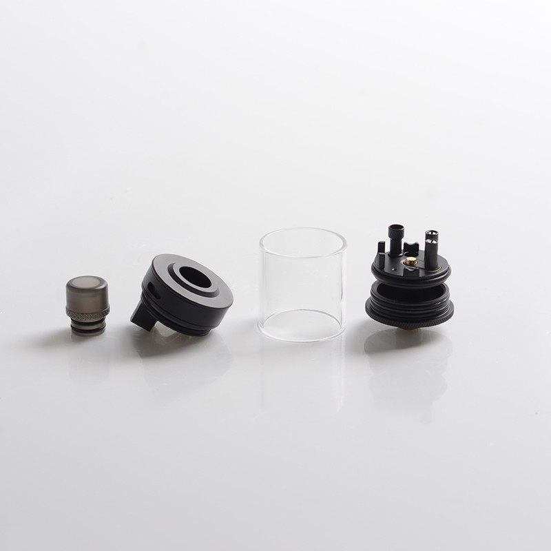 Authentic Auguse Khaos RDTA Tangki menetes yang dapat dibangun kembali Vape atomizer dengan pin bf - hitam penuh, SS + kaca / pc, 22mm, 2.0ml