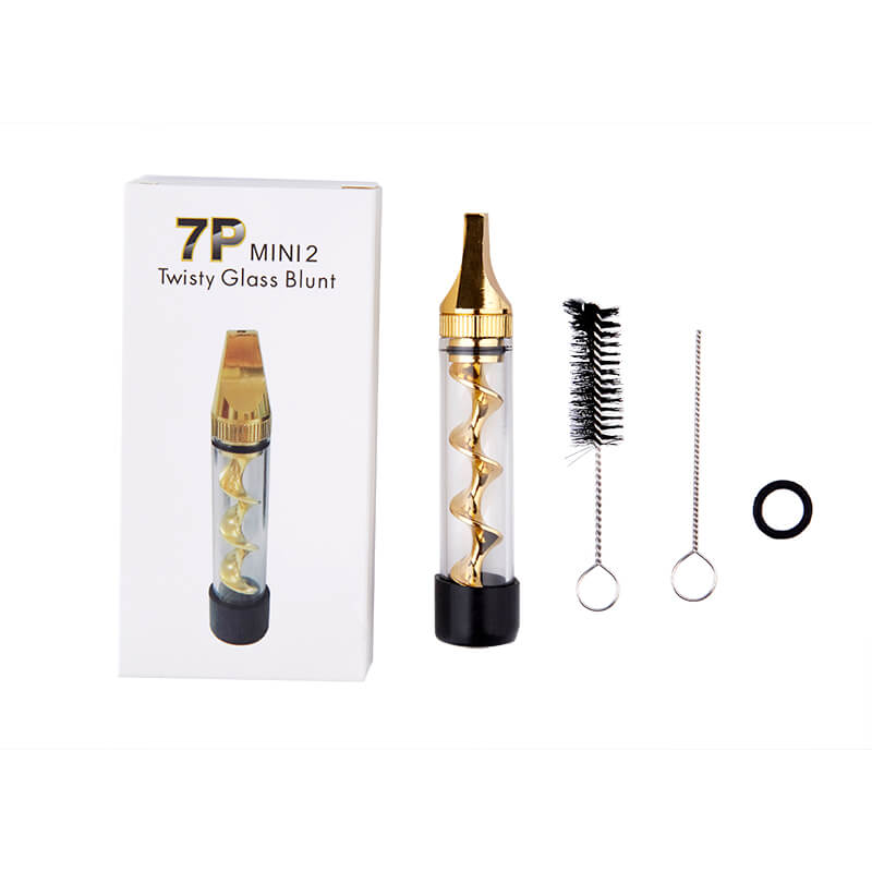 Dry Herb Vape Kit Blunt 7PMINI2 Twisty Glass Bubbler Smoking Pipe-Gold