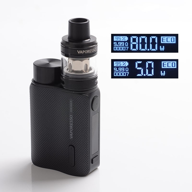أصيل Vaporesso Swag II 80W VW Box Mod W/ NRG PE Tank Atomizer - Black ، 3.5ml ، 5 ~ 80W ، 1 × 18650