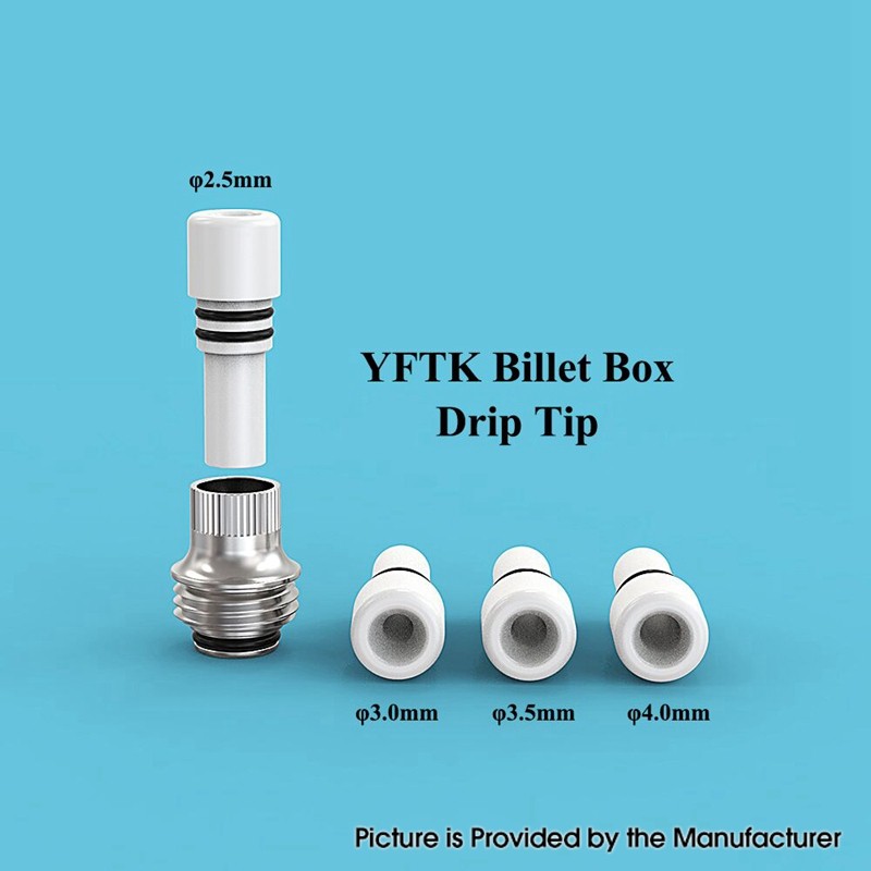 Authentic YFTK Billet Box Drip Tip Set for Billet / SXK BB Box Kit Stainless Steel + POM, 3 x Spare Mouthpiece