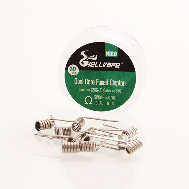 Hellvape الأصيل NI80 سلك مقاومة للتدفئة Clapton المزدوج - 26GA × 2 + 36GA ، 0.36OHM / 0.18OHM (10 PCS)